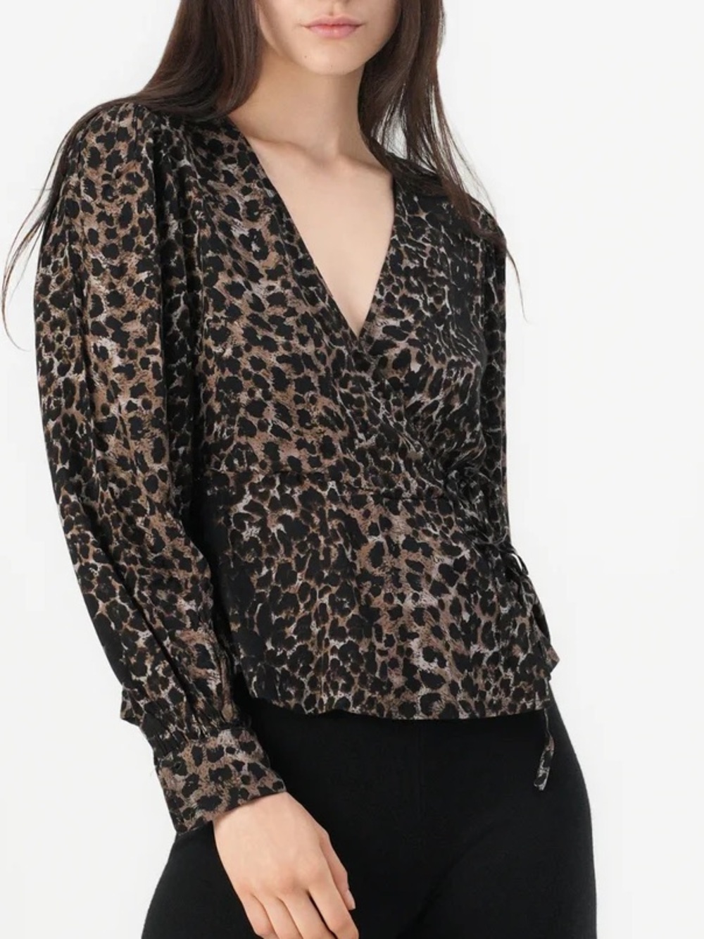 Women’s Vera Moda Black and Brown Leopard Print Wrap Blouse